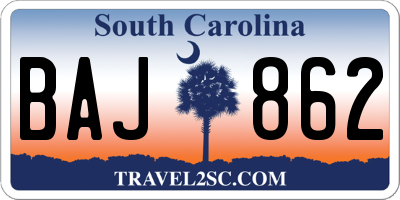 SC license plate BAJ862