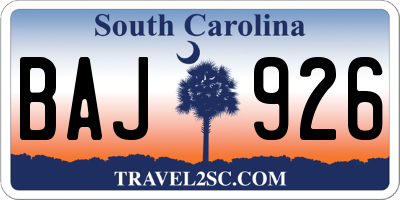 SC license plate BAJ926