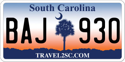 SC license plate BAJ930