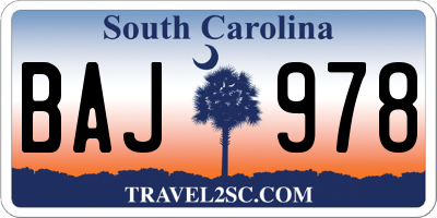 SC license plate BAJ978