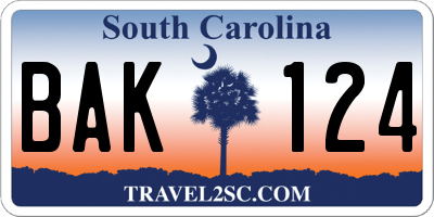 SC license plate BAK124
