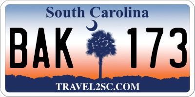 SC license plate BAK173