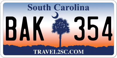 SC license plate BAK354