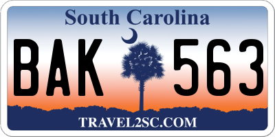 SC license plate BAK563
