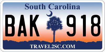 SC license plate BAK918