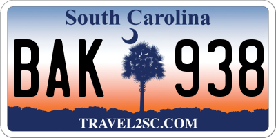 SC license plate BAK938