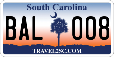 SC license plate BAL008