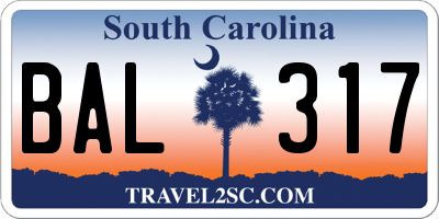 SC license plate BAL317