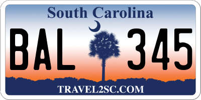 SC license plate BAL345