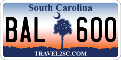 SC license plate BAL600