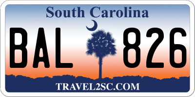 SC license plate BAL826