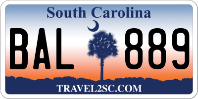 SC license plate BAL889