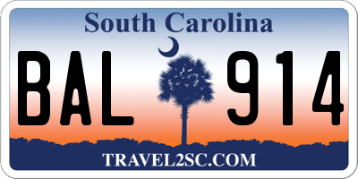 SC license plate BAL914