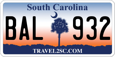 SC license plate BAL932