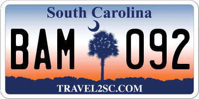 SC license plate BAM092