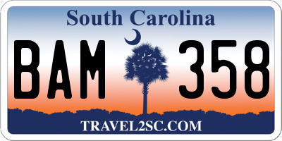 SC license plate BAM358