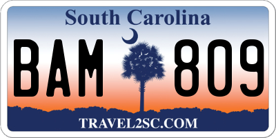 SC license plate BAM809