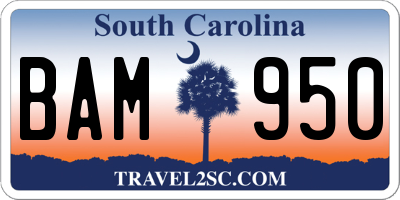 SC license plate BAM950