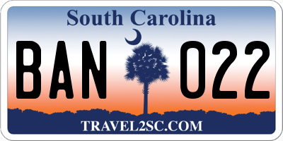 SC license plate BAN022