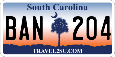 SC license plate BAN204
