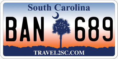 SC license plate BAN689