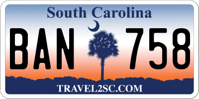 SC license plate BAN758