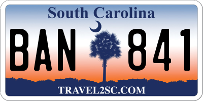 SC license plate BAN841