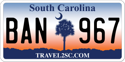 SC license plate BAN967