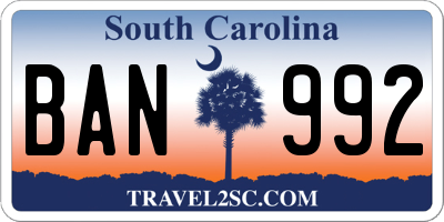 SC license plate BAN992