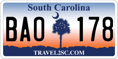 SC license plate BAO178