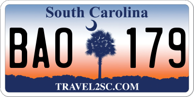 SC license plate BAO179