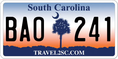 SC license plate BAO241