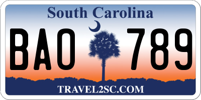 SC license plate BAO789