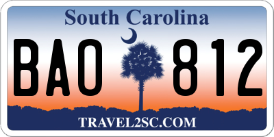 SC license plate BAO812