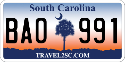 SC license plate BAO991