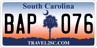 SC license plate BAP076