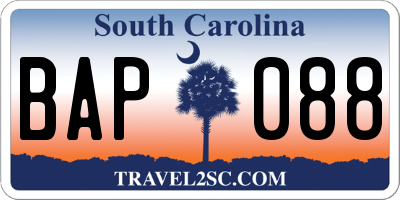 SC license plate BAP088