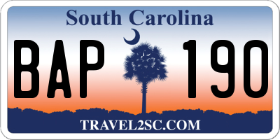 SC license plate BAP190