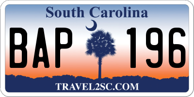 SC license plate BAP196