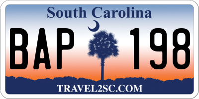 SC license plate BAP198