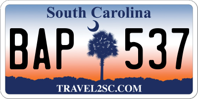 SC license plate BAP537