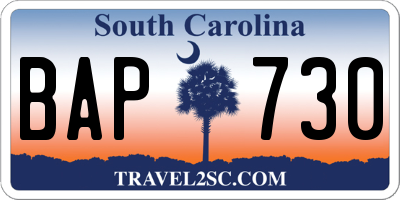 SC license plate BAP730