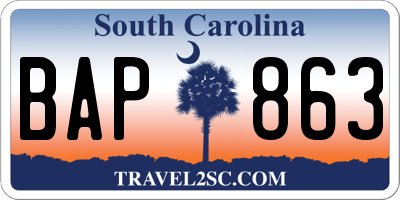 SC license plate BAP863