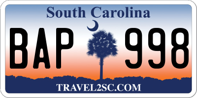 SC license plate BAP998