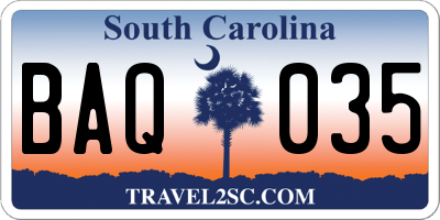 SC license plate BAQ035