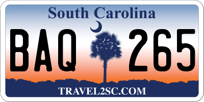 SC license plate BAQ265
