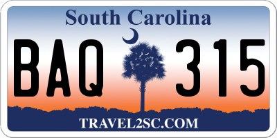 SC license plate BAQ315