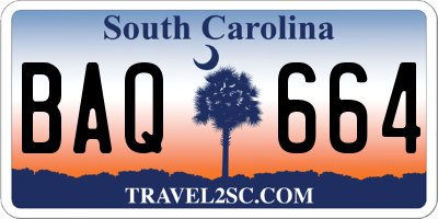 SC license plate BAQ664