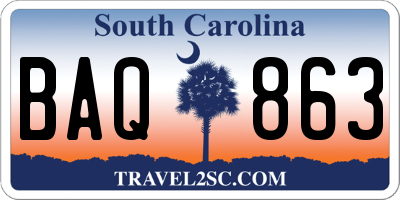 SC license plate BAQ863