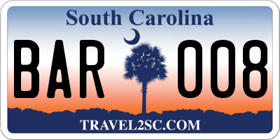 SC license plate BAR008